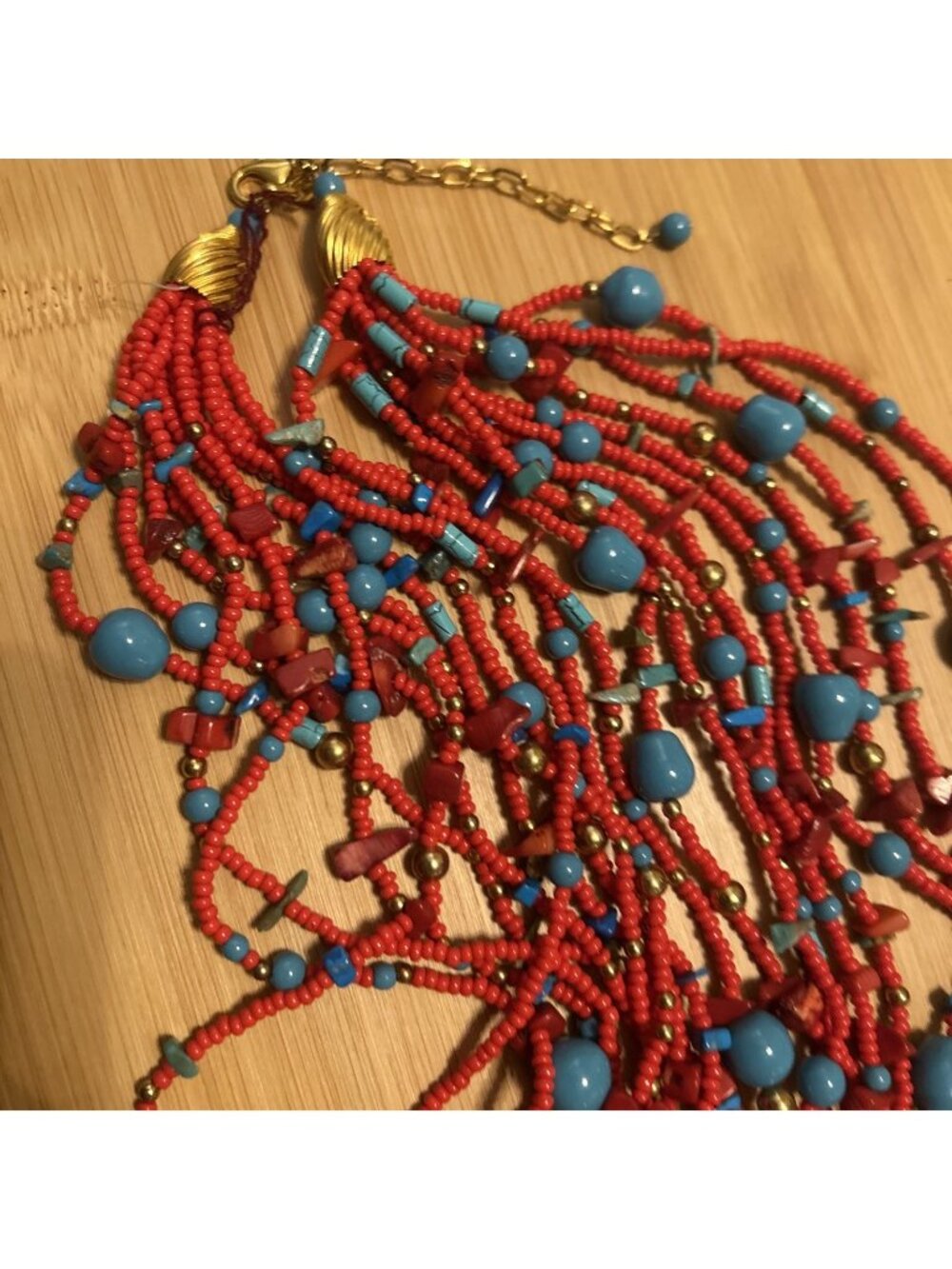 Joan Rivers 11 Strand Torsade Necklace Czech Glass Seed Bead Coral Turquoise VTG